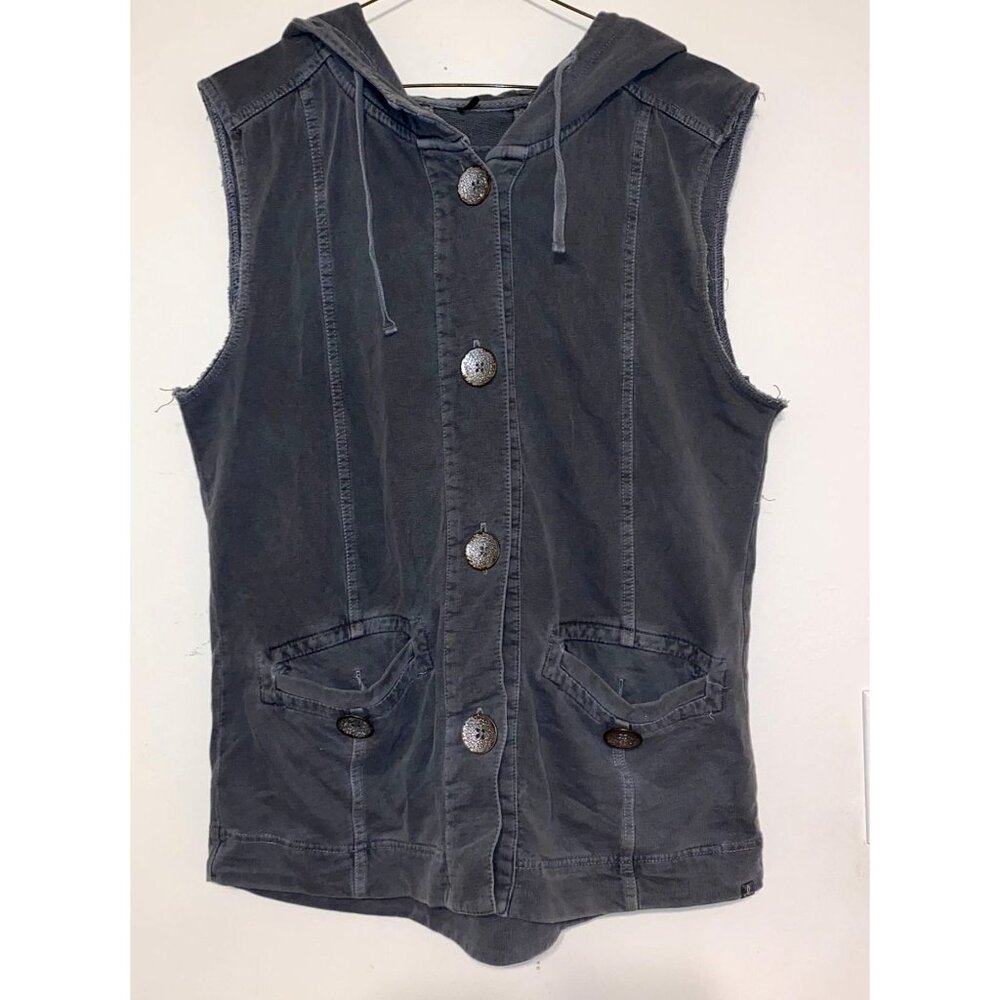 Women's Prana Gray Sleeveless 4-Button Hoodie Size Medium